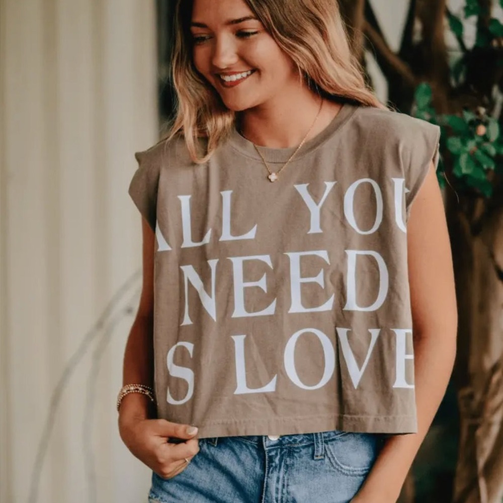 Southern Bliss All You Need Is Love Tan Graphic Tee